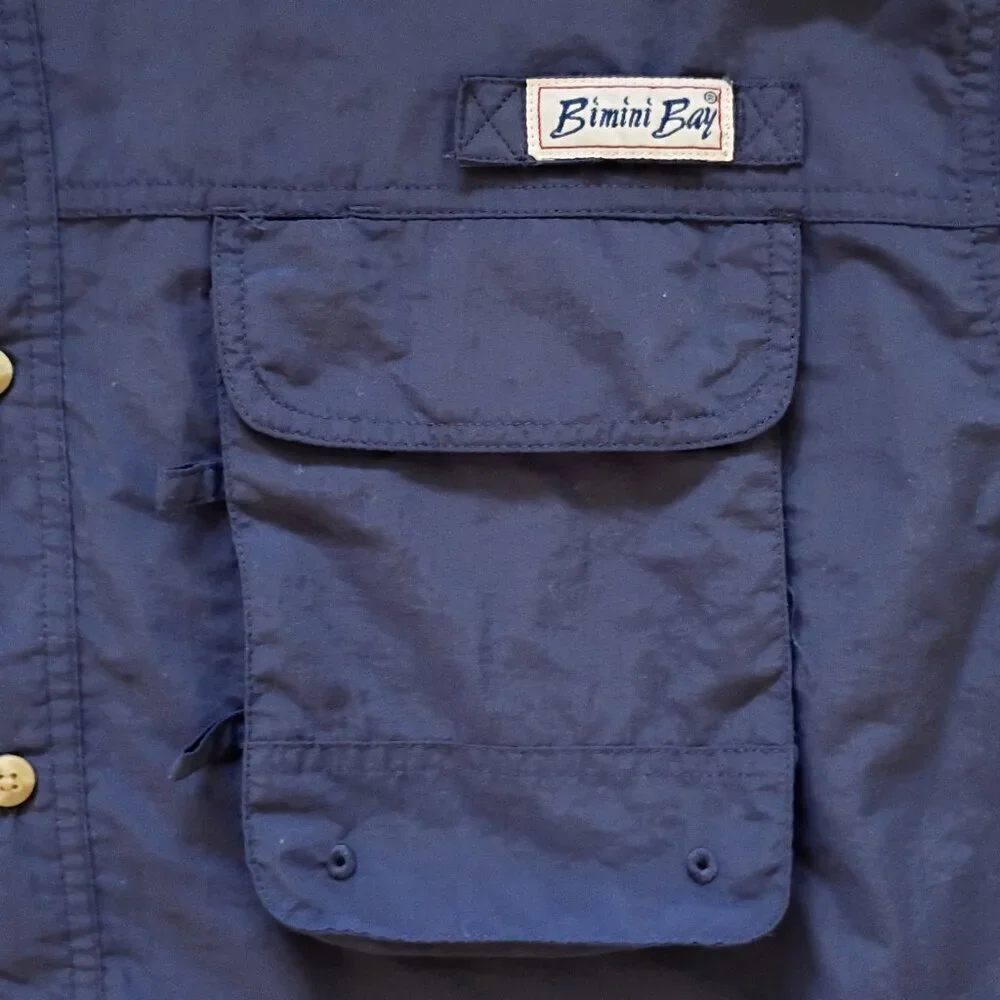 Bimini Bay Outfitters Shirt Men’s Size L Blue Button down Short Sleeve Pockets